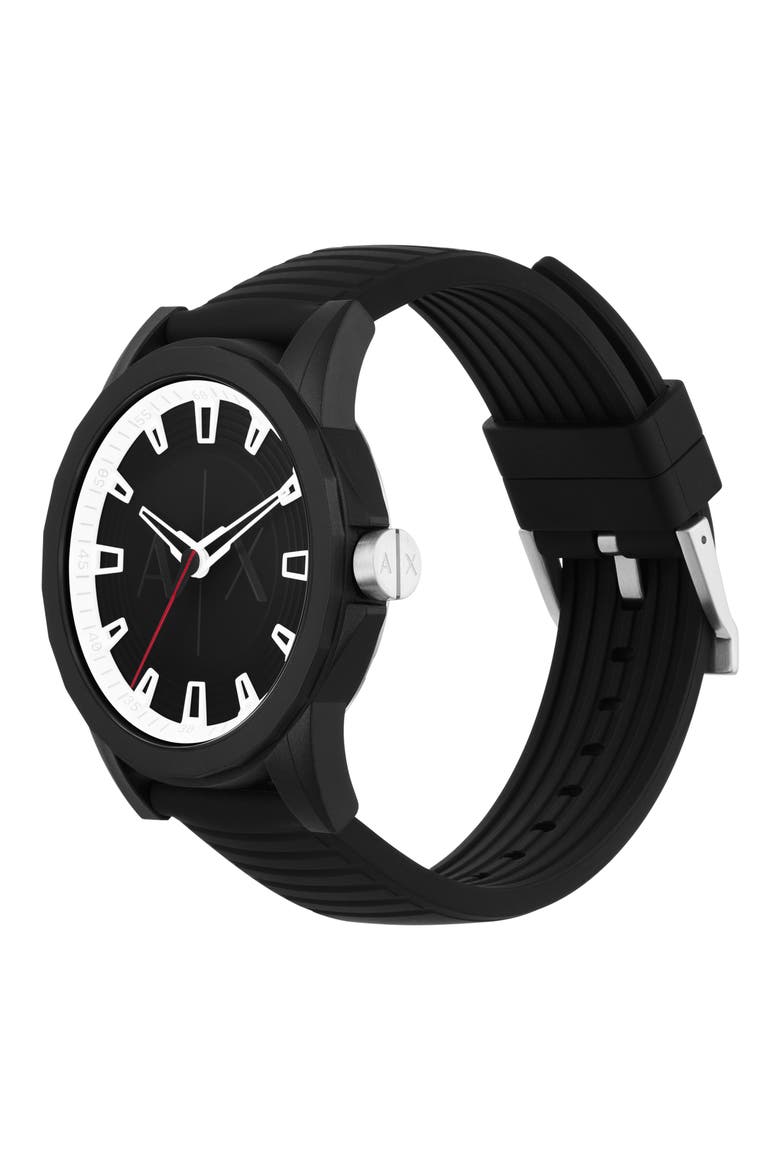 Three-Hand Quartz Strap Watch, 44mm, Alternate, color, BLACK