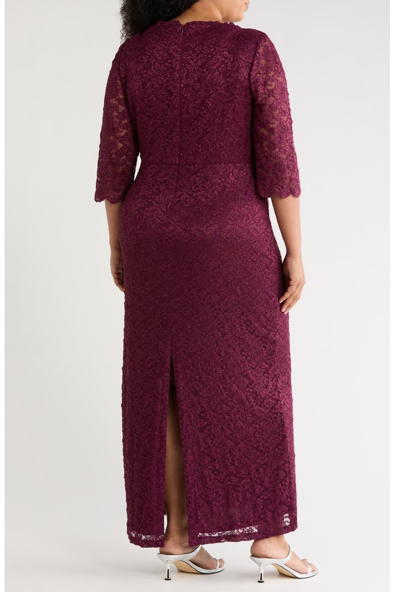 Lace Three-Quarter Sleeve Sheath Dress, Alternate, color, WINE