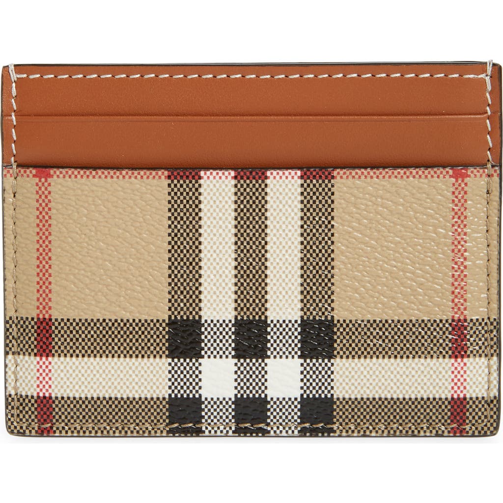 Shop Burberry Sandon Check Canvas & Leather Card Case In Vntg Chk/briar Brown