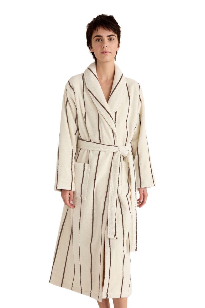 Plush Terry Striped Robe + Tote Set, Main, color, Ivory/Sugar Chestnut