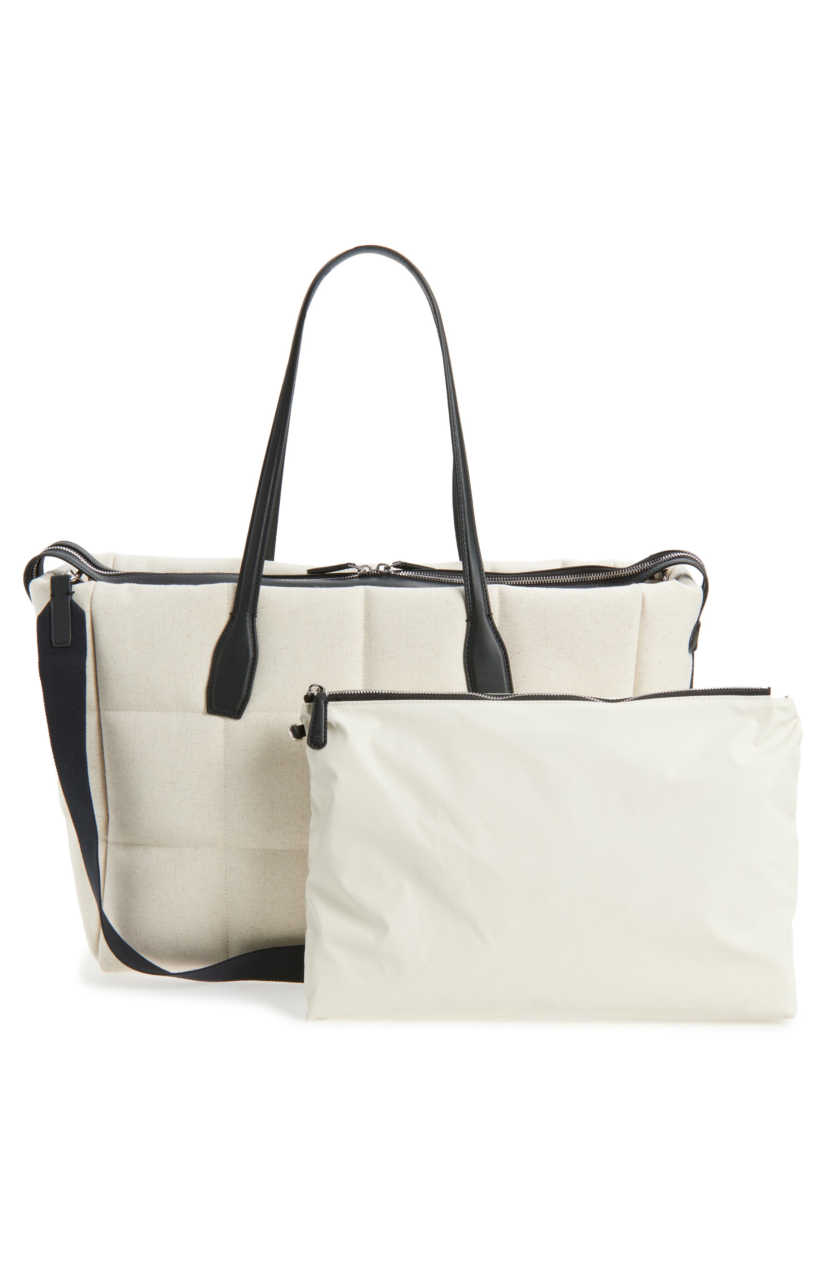 VeeCollective Large Tela Quilted Tote, Alternate, color, Natural Canvas / Black Bbk