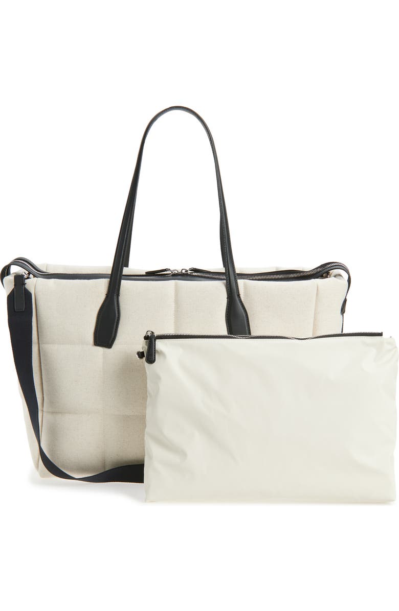 VeeCollective Large Tela Quilted Tote, Alternate, color, Natural Canvas / Black Bbk