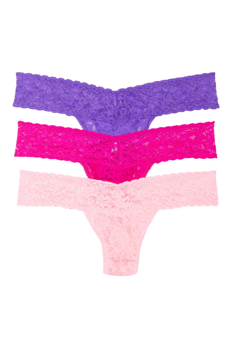 'Hugs N Kisses' Boxed Low Rise Thongs, Main, color, CHERRY BLOSSOM/ ROYAL