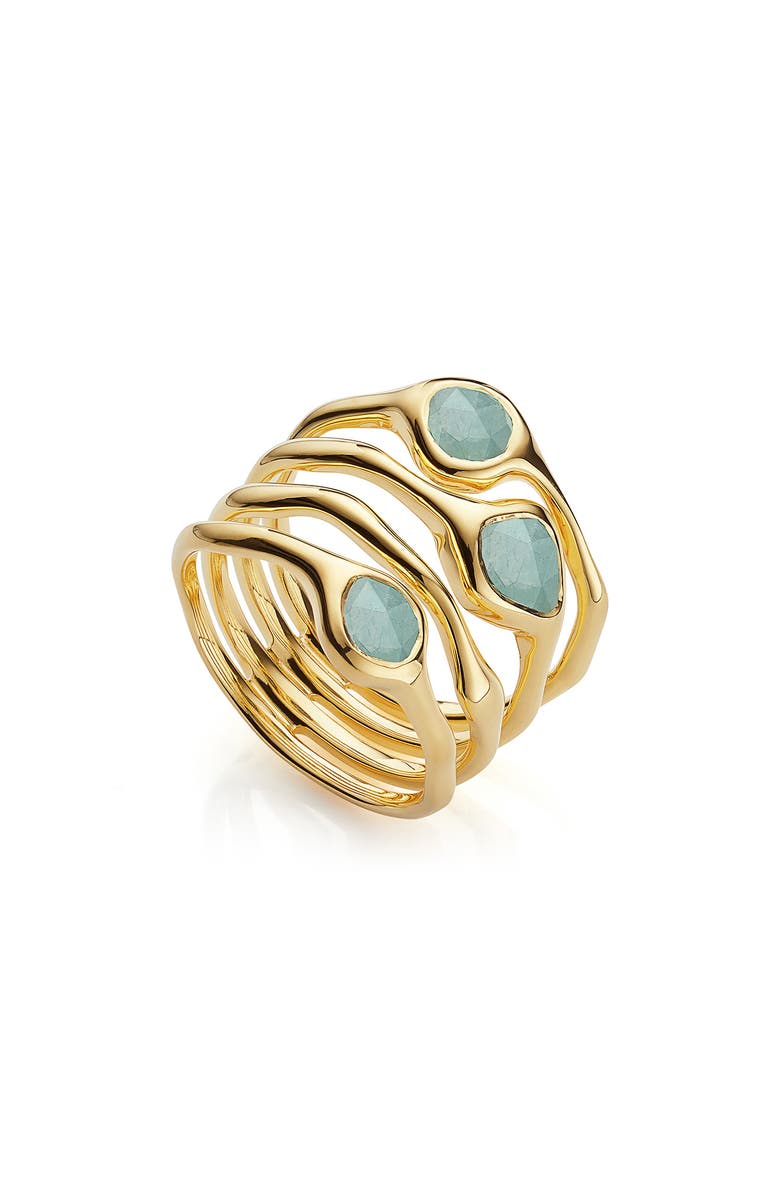 Monica Vinader Siren Cluster Cocktail Ring, Main, color, Yellow Gold/ Aquamarine