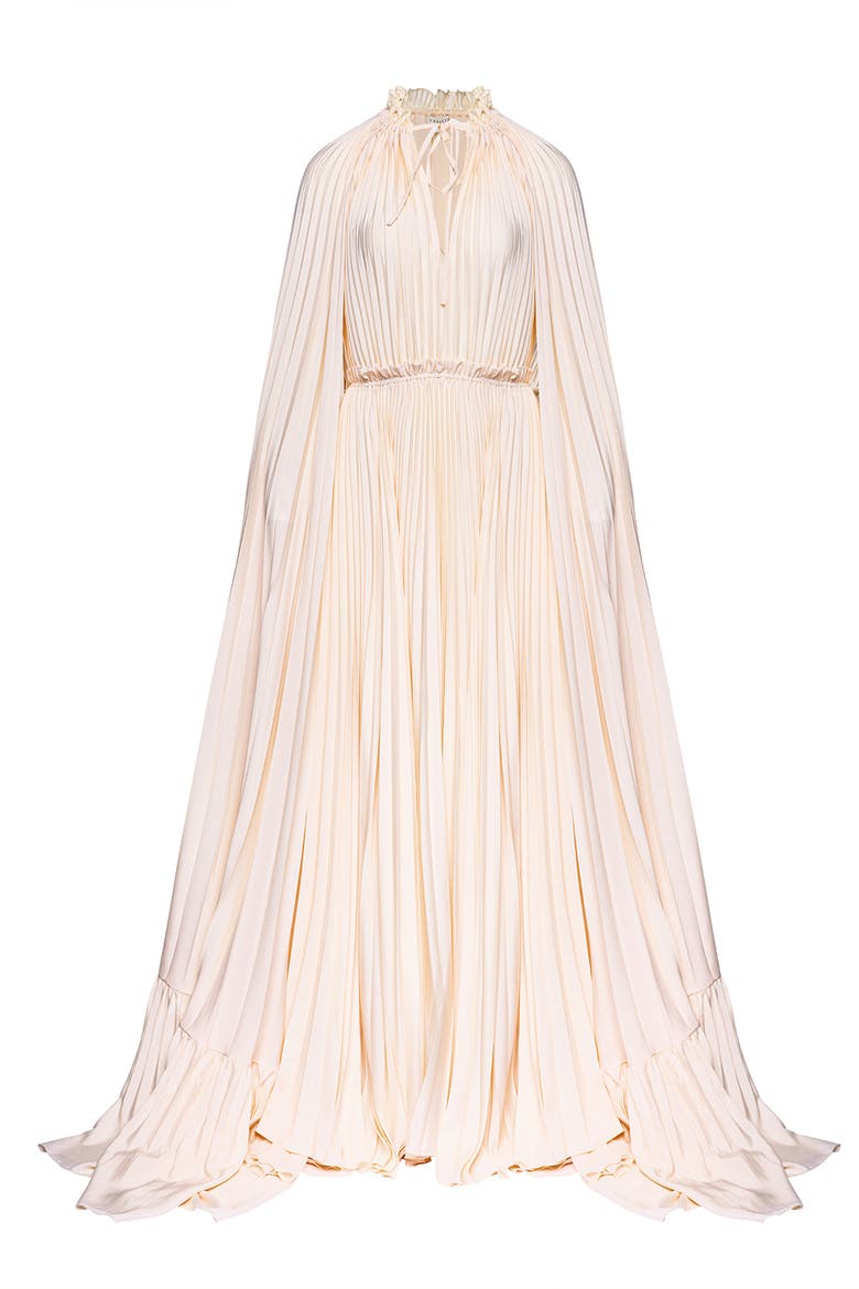 Zaria Plisse Cape Gown Peach Dust, Main, color, Peach