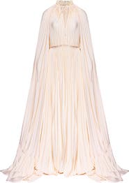 Vasiliki Zaria Plisse Cape Gown Peach Dust