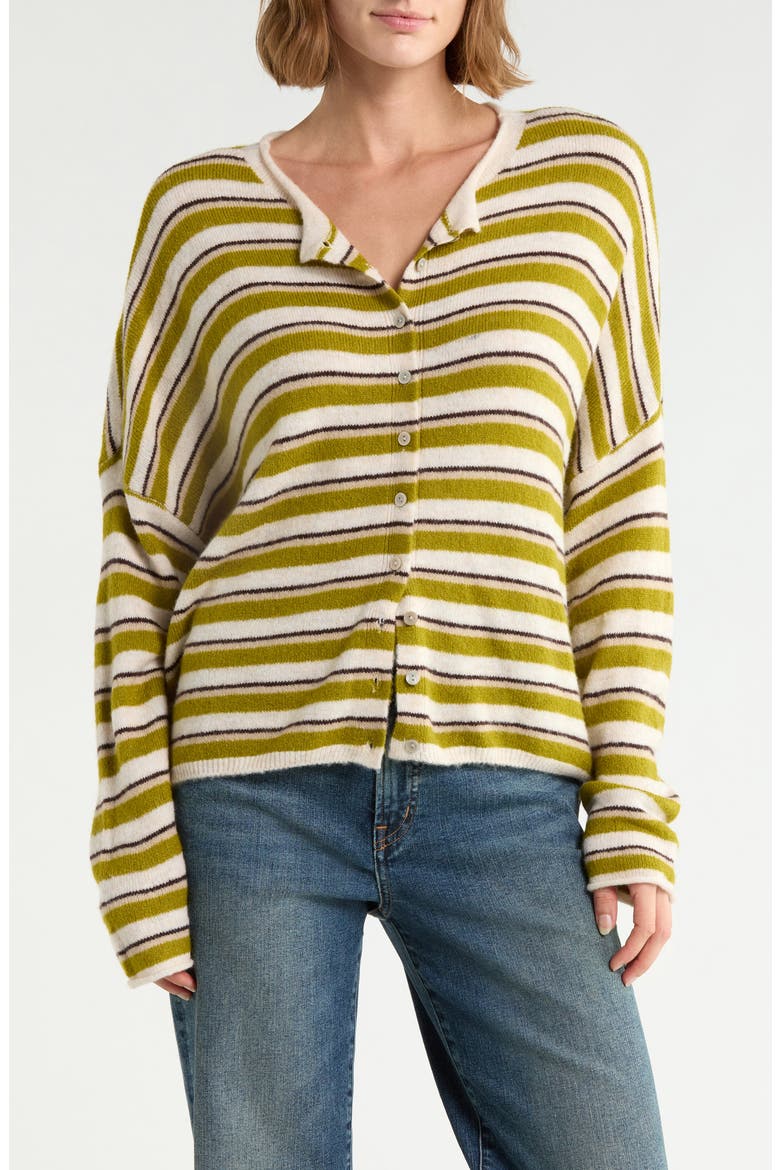 Striped Roll Collar Cardigan, Main, color, MALTED