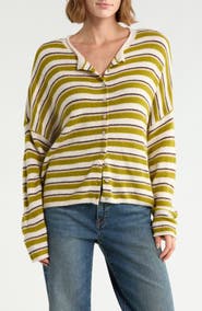 CeCe Striped Roll Collar Cardigan