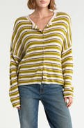 CeCe Striped Roll Collar Cardigan