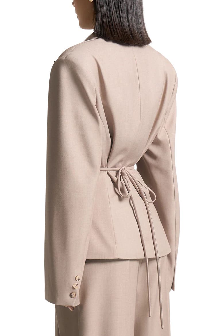 Wide Shoulder Tailored Blazer with Twin Belt, Alternate, color, Taupe