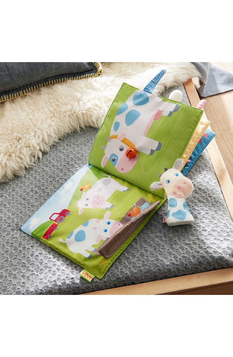 HABA Busy Book for Babies 6-12 months, Farm Fabric Book with Finger Puppet for Babies, Sensory Book for 6-12 Months, Alternate, color, Red Multi