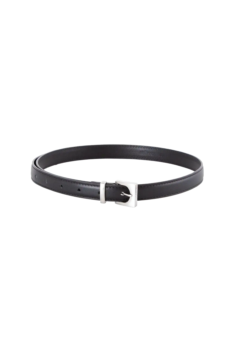 Cube Buckle Silvertone 35mm Leather Belt, Main, color, Black