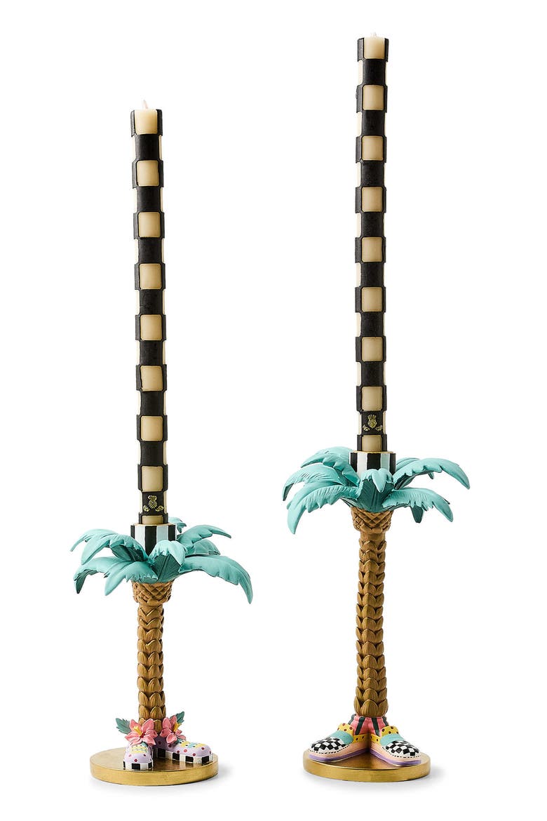 Set of 2 Patience Brewster Palm Tree Candleholders, Alternate, color, GOLD