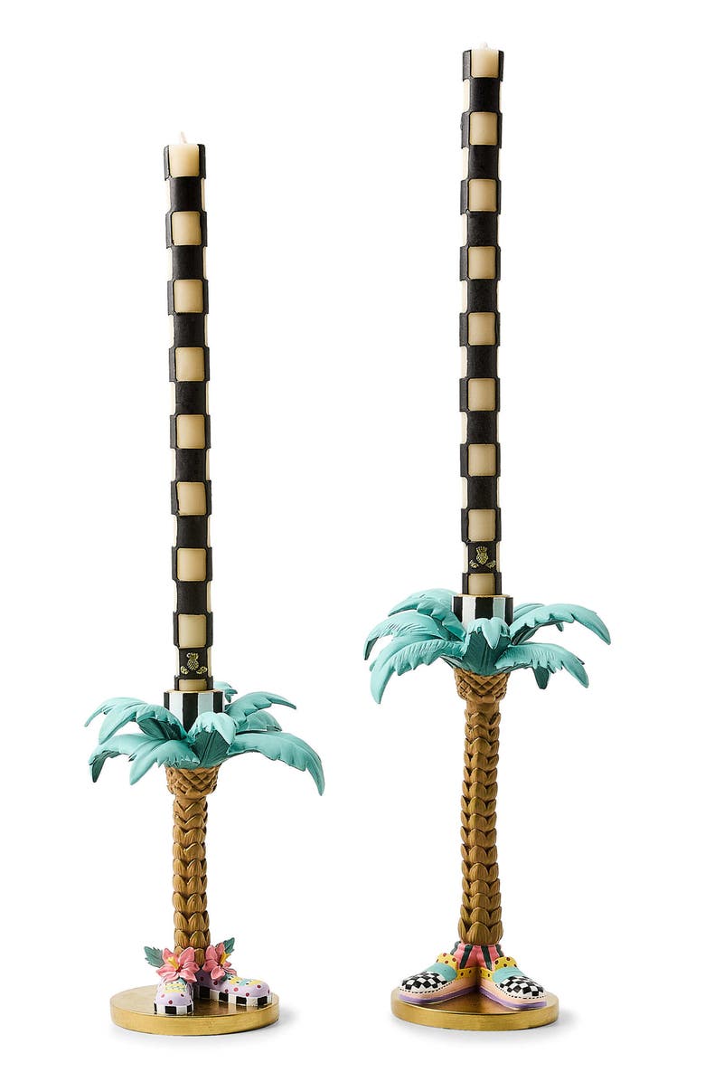 MACKENZIE CHILDS Set of 2 Patience Brewster Palm Tree Candleholders, Alternate, color, Gold