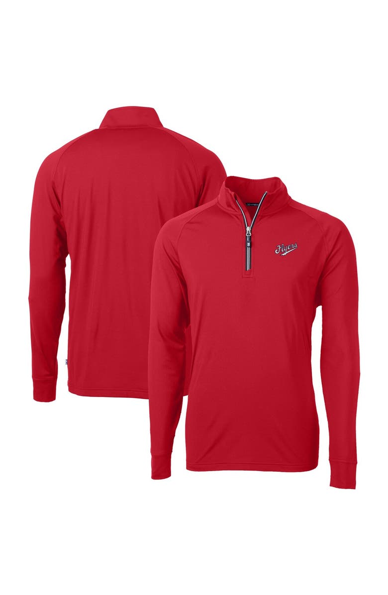 Cutter & Buck Men's Cutter & Buck Red Dayton Flyers Vault Adapt Eco Knit Stretch Recycled DryTec Quarter-Zip Top, Main, color,