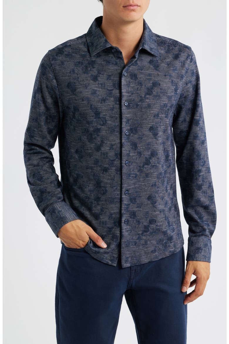 Zander Knit Button-Up Shirt, Main, color, NAVY