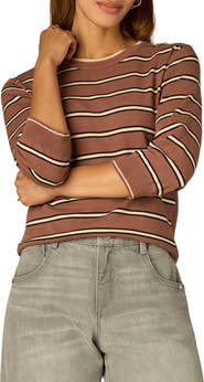 Wit & Wisdom Stripe Three Quarter Sleeve Crewneck Sweater