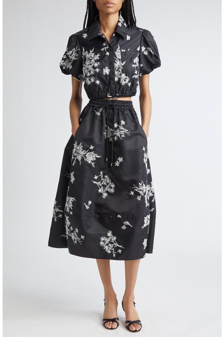 Wildflower Whimsy Embroidered Drawstring Skirt, Alternate, color, BLACK/ IVORY