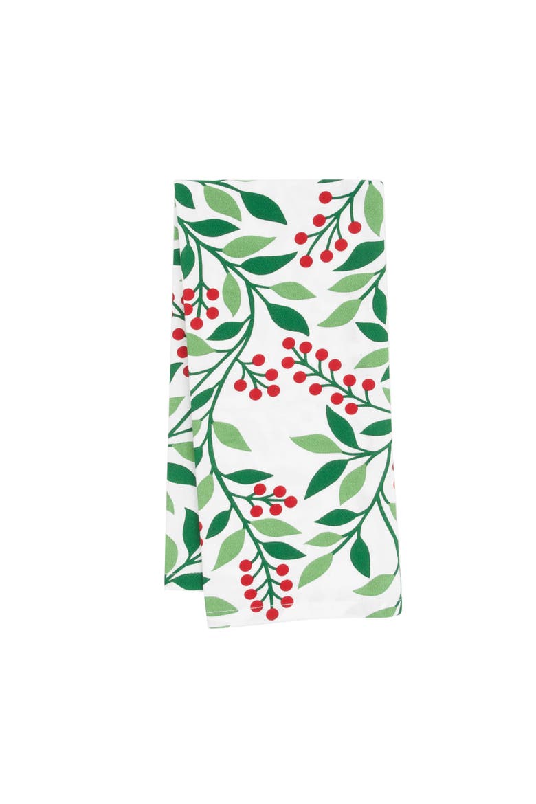 Berry Botanical Festive Holiday Christmas Towel, Main, color, Red