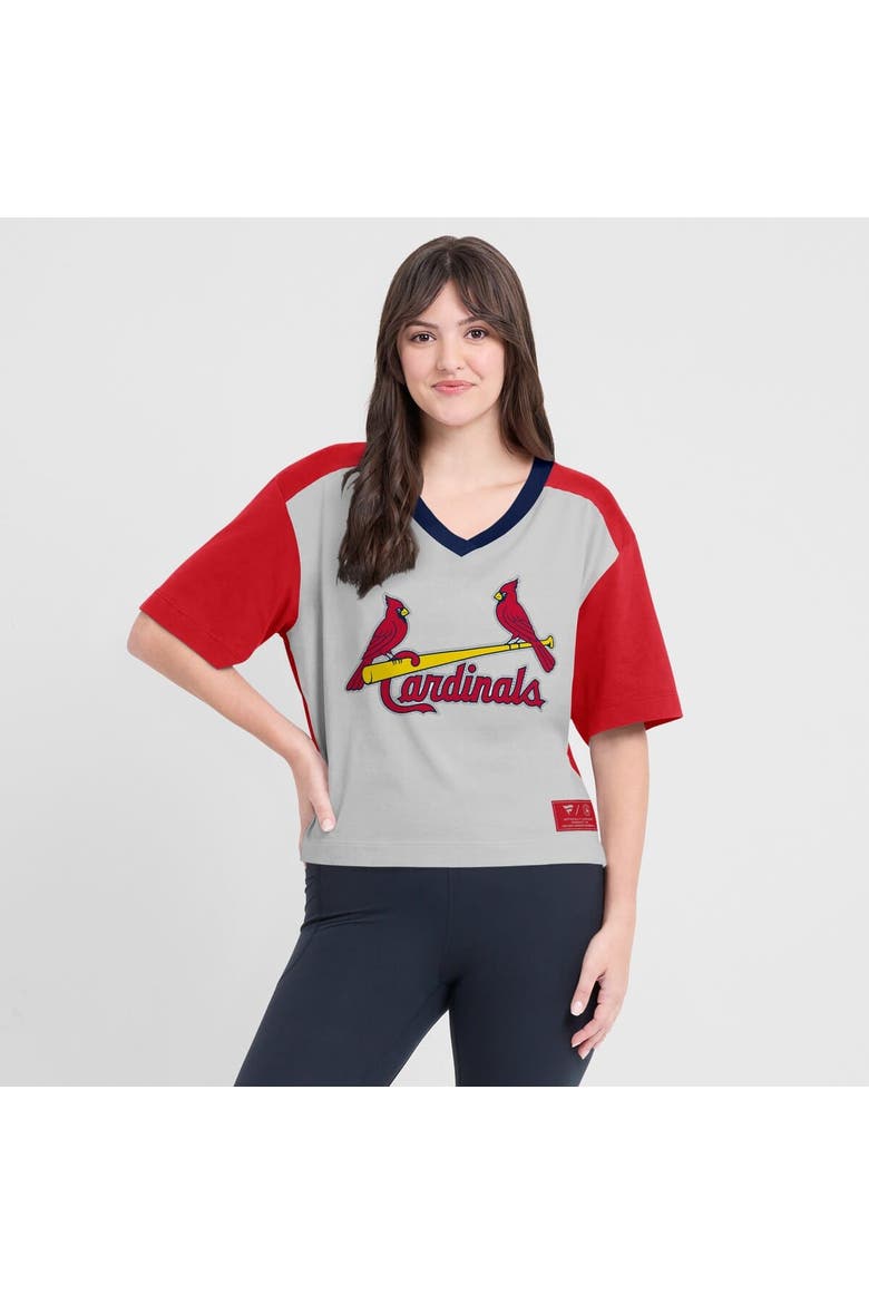 Women's Fanatics Red/Graphite St. Louis Cardinals Oversized Race To Win V-Neck T-Shirt, Alternate, color, Red