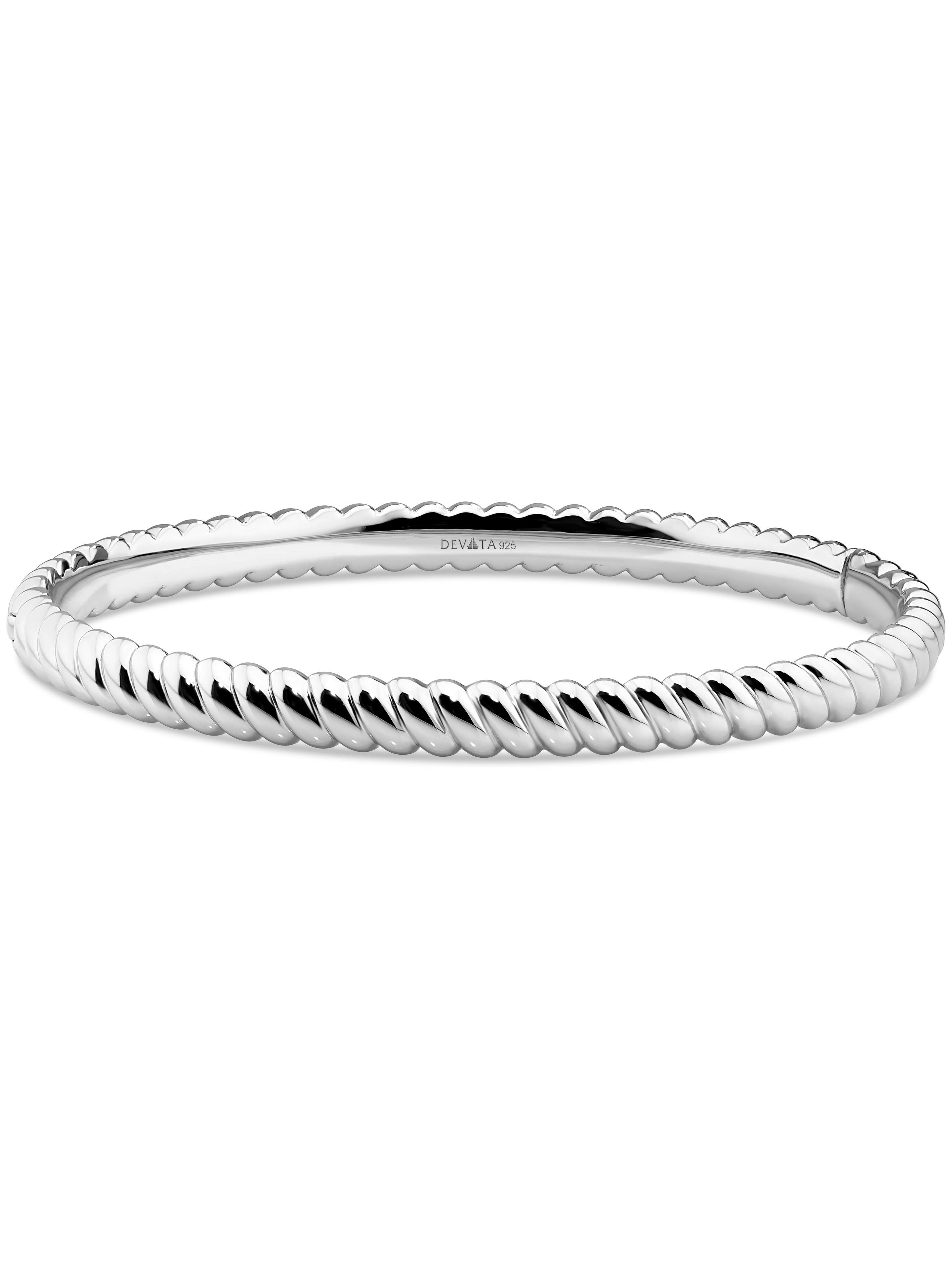 DEVATA Rope Bangle Bracelet in Rhodium Plated Sterling Silver (Women ...