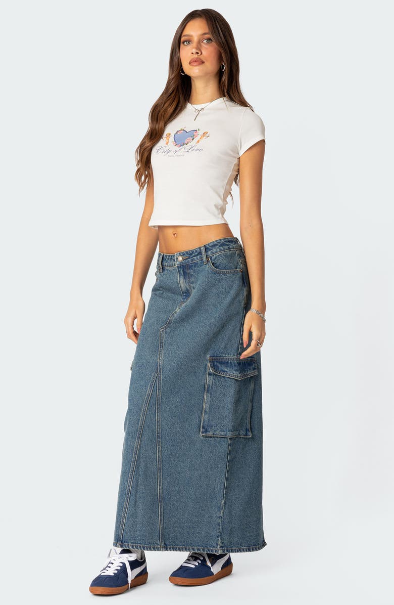 EDIKTED Denim Cargo Maxi Skirt, Alternate, color, 
