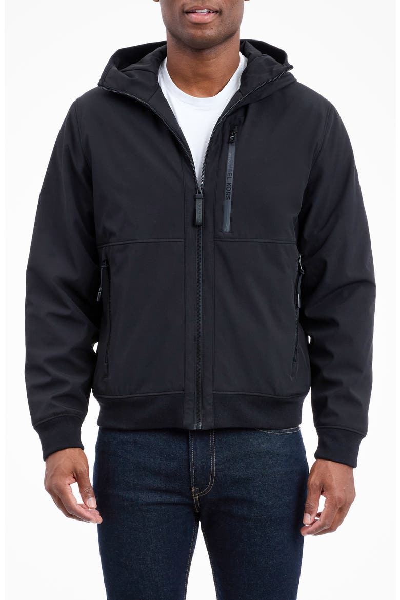 Hooded Soft Shell Jacket, Main, color, BLACK