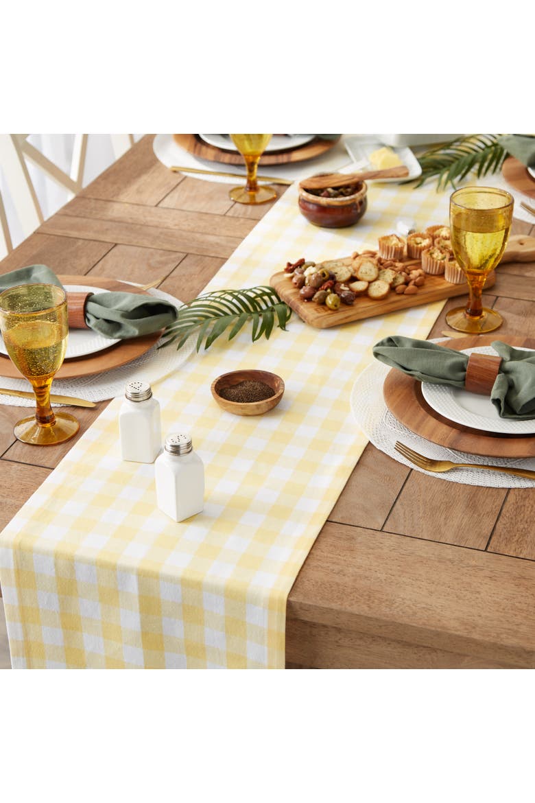 Yellow/White Checkers Table Runner, Alternate, color, Yellow