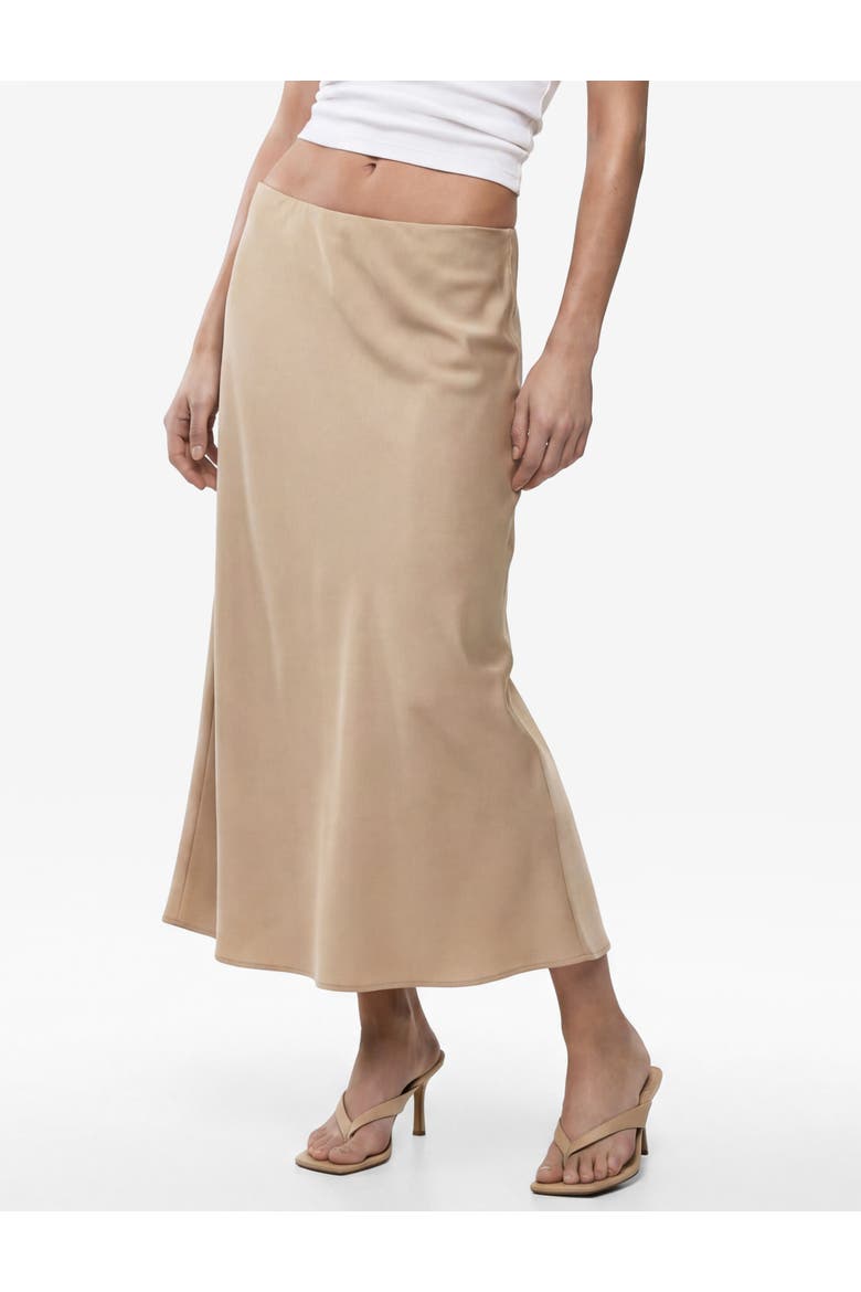 Elastic Waist Satin Midi Skirt, Alternate, color, BEIGE