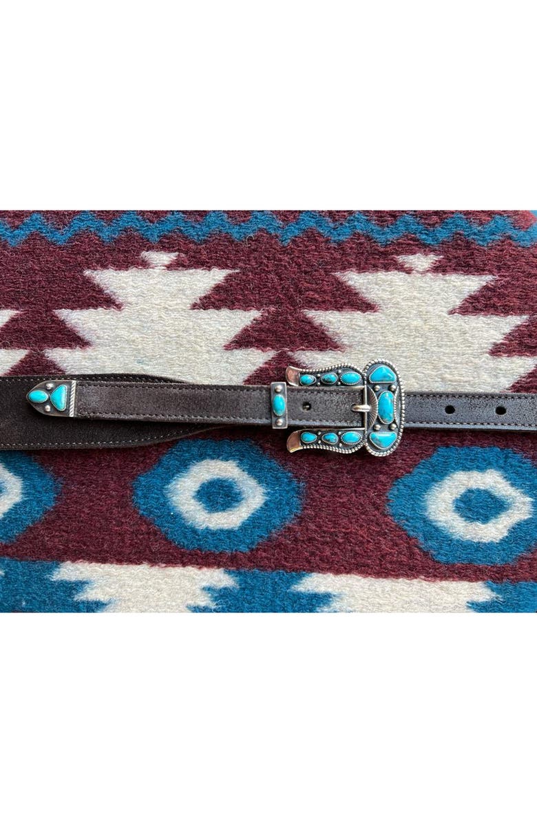 Fortela Santafe Leather Belt with Turquoises, Alternate, color, Brown