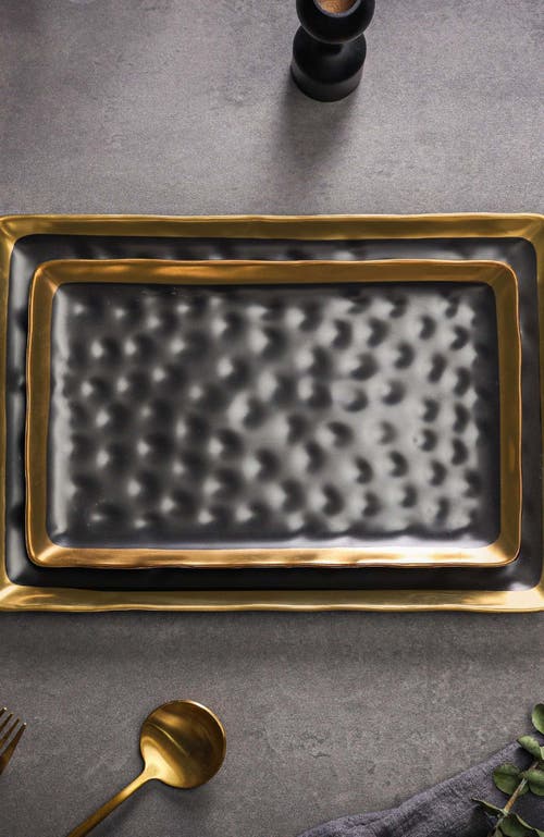 Stone Lain Florian Porcelain 2-piece Serving Rectangular Plate Set In Black