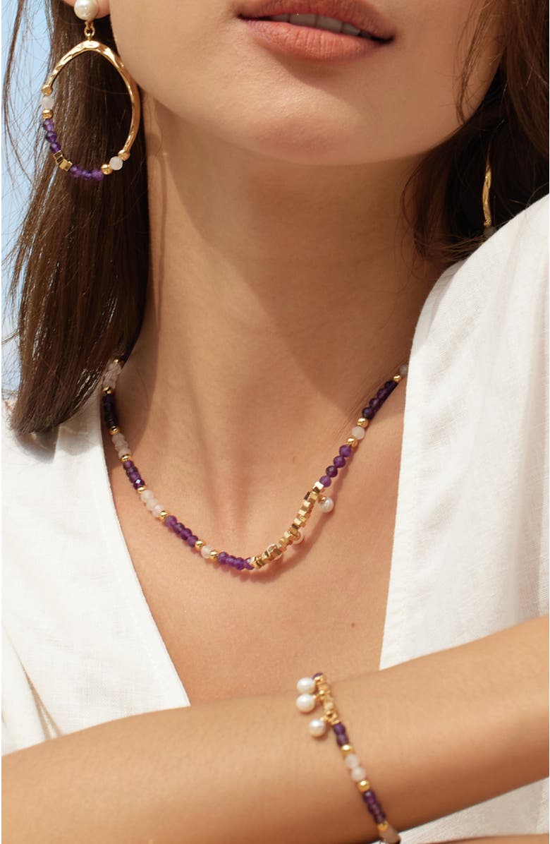 RETRO CHIC Poseidon Necklace, Alternate, color, Purple & White & Gold