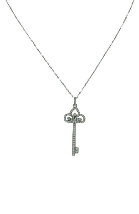 Silver-Tone Regal Rhinestone Key Pendant Necklace