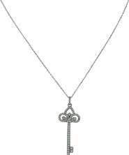OLIVIA WELLES Silver-Tone Regal Rhinestone Key Pendant Necklace