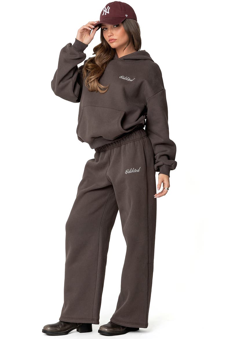 We're Edikted Logo Wide Leg Sweatpants, Alternate, color, DARK-GRAY