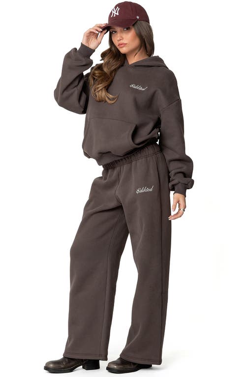 Edikted We're Logo Wide Leg Sweatpants In Dark-gray