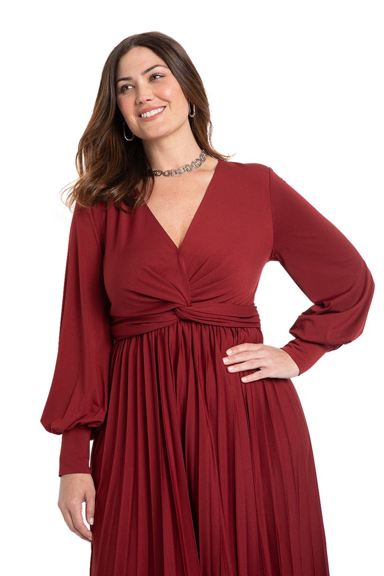 Knot Front Pleated Skirt Dress, Alternate, color, CABERNET