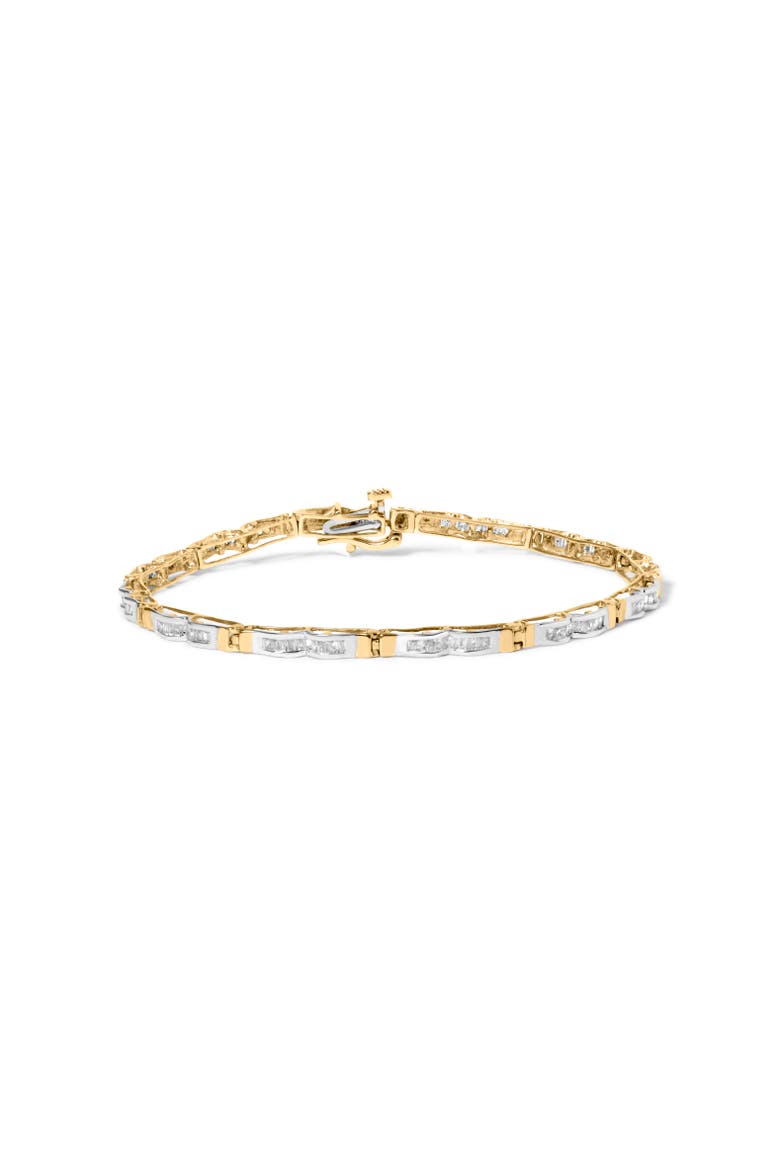 10k Yellow Gold 1.00 Cttw Baguette-Cut Channel Diamond Link Bracelet, Main, color, Yellow Gold