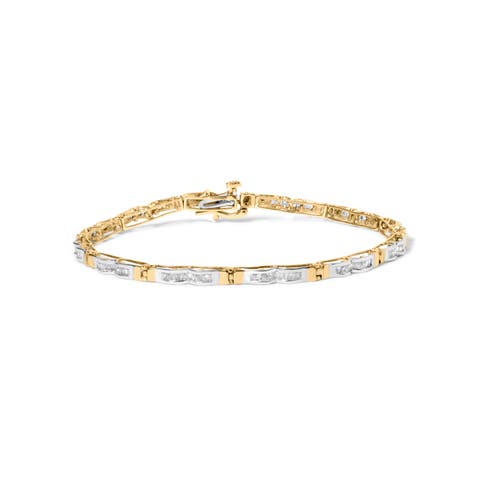 10k Yellow Gold 1.00 Cttw Baguette-Cut Channel Diamond Link Bracelet