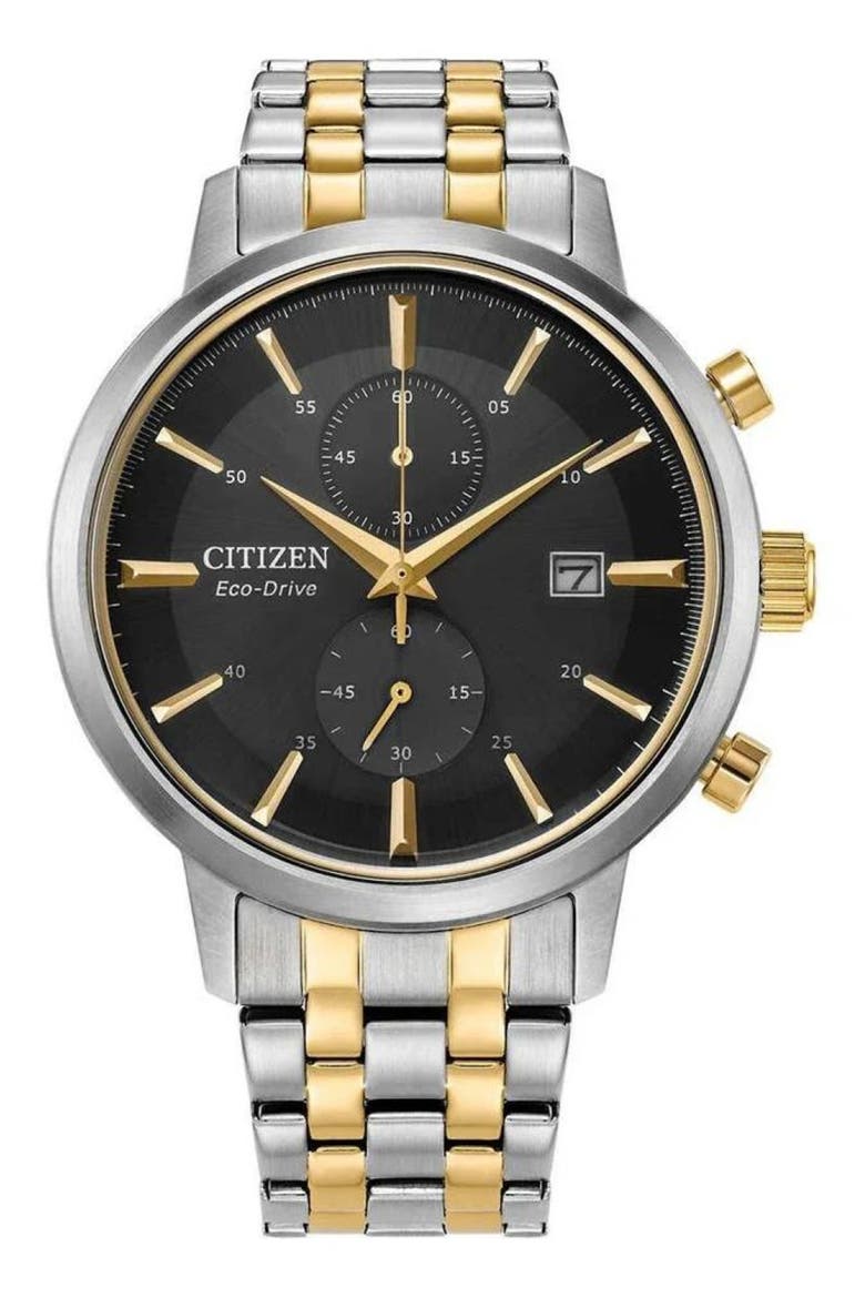 Eco-Drive Bracelet Strap Chronograph Watch, 42mm, Main, color, BLACK/ TWO TONE
