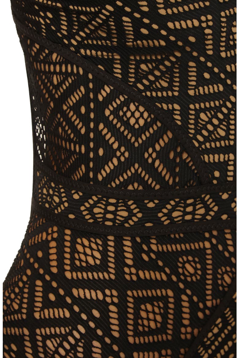 Keyhole One-Piece Swimsuit, Alternate, color, BLACK/ TAN