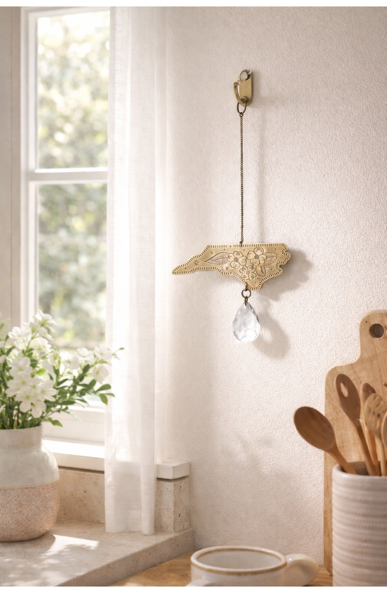 Matr Boomie North Carolina State Dogwood Engraved Suncatcher, Alternate, color, Brass