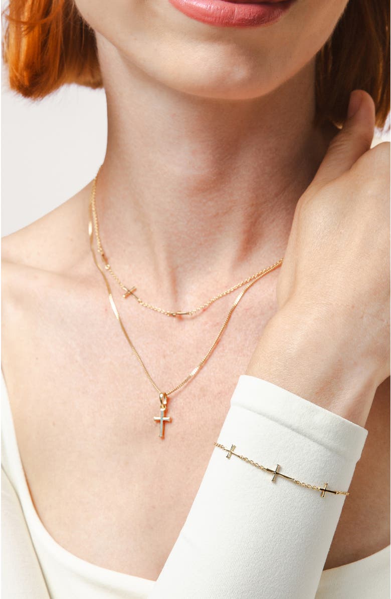 Rizen Jewelry Small Cross Pendant Necklace, Alternate, color, 18K Gold Plated