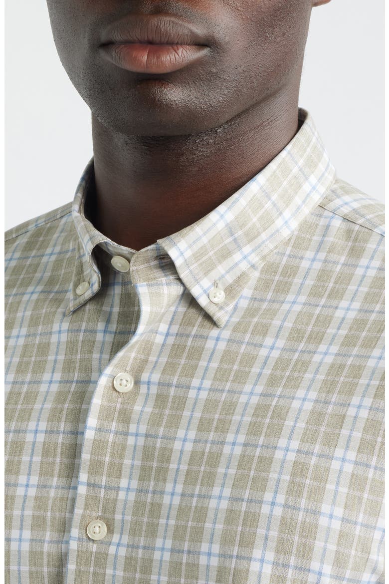 Fullington Plaid Performance Twill Button-Down Shirt, Alternate, color, ALMOND
