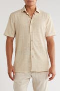 T.R. PREMIUM Textured Knit Short Sleeve Button-Up Shirt