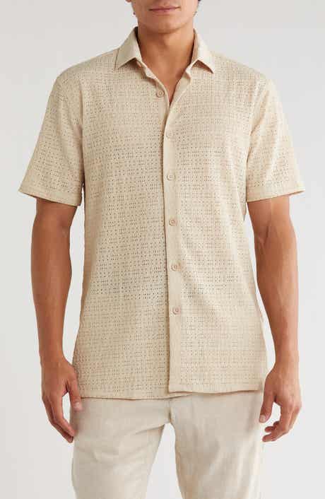 T.R. PREMIUM Textured Knit Short Sleeve Button-Up Shirt