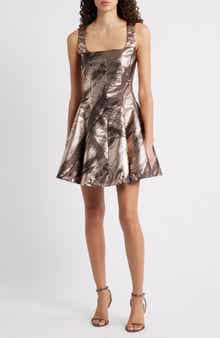 CeCe Metallic Fit & Flare Minidress