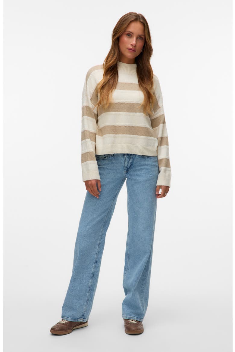 Inez Stripe Mock Neck Sweater, Alternate, color, BIRCH DETAIL W SILVER