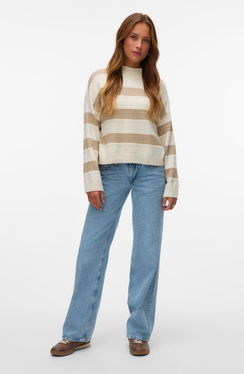VERO MODA Inez Stripe Mock Neck Sweater, Alternate, color, Birch Detail W Silver