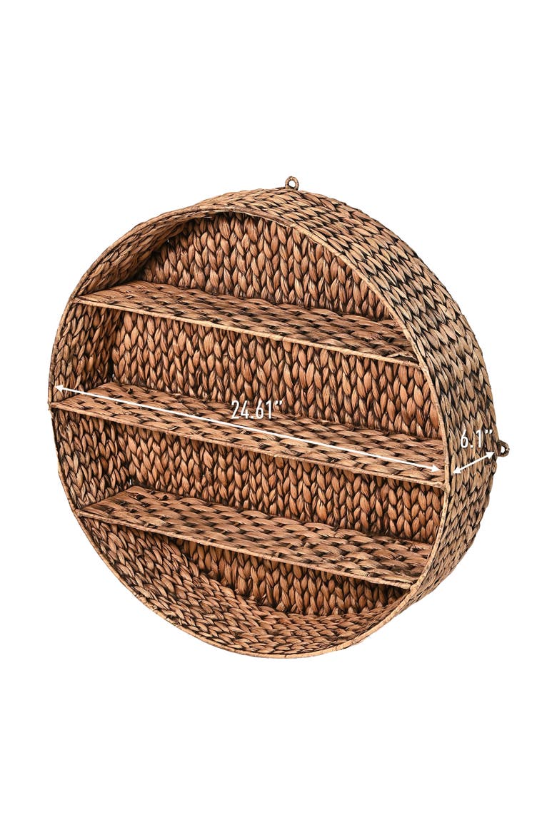 Annulus 3-Shelf Circular Handwoven Hyacinth Wall Rack, Alternate, color, Brown